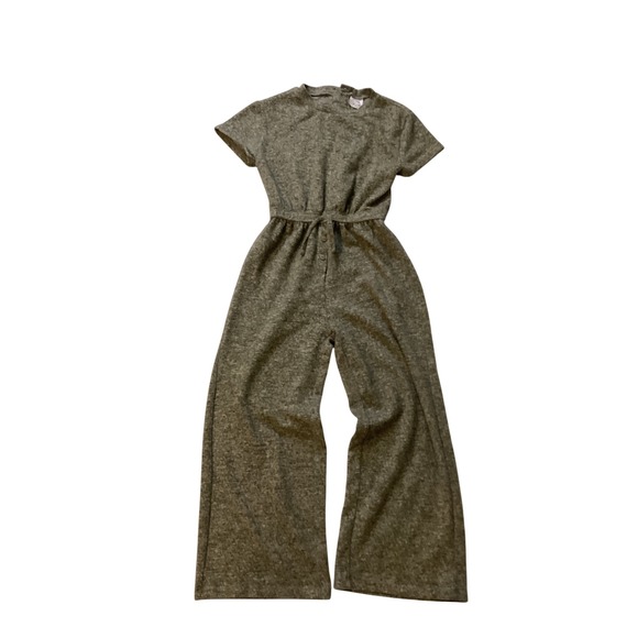 Zara Other - ZARA Kids Girls Knit Jumpsuit Wide Leg Grey Elastic Waist Belted Button‎